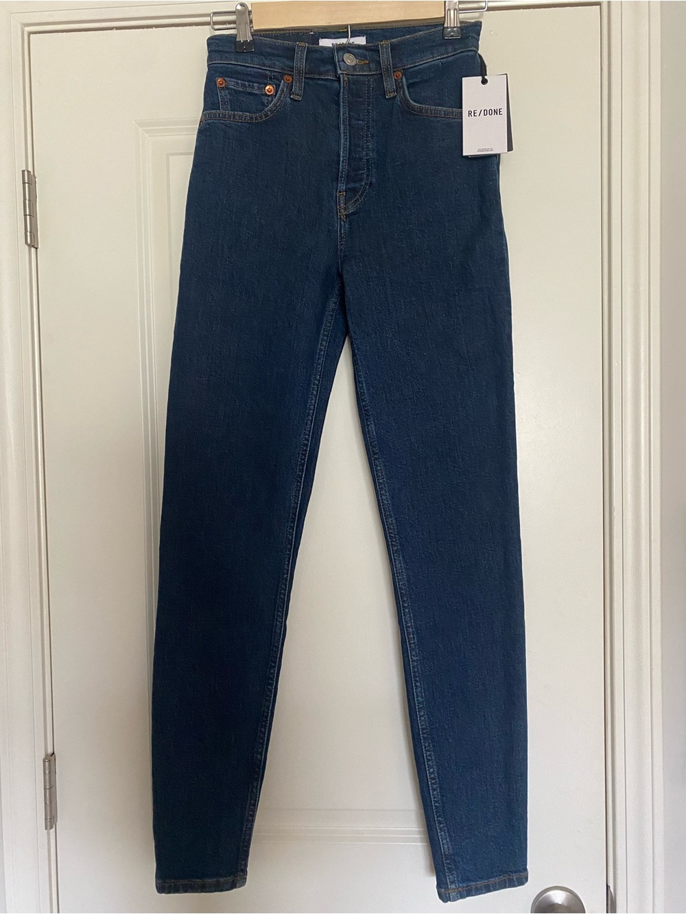 Re/Done Dark High-Rise Skinny Straight Jeans